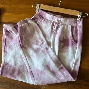 purple and white tye dye sweatpants